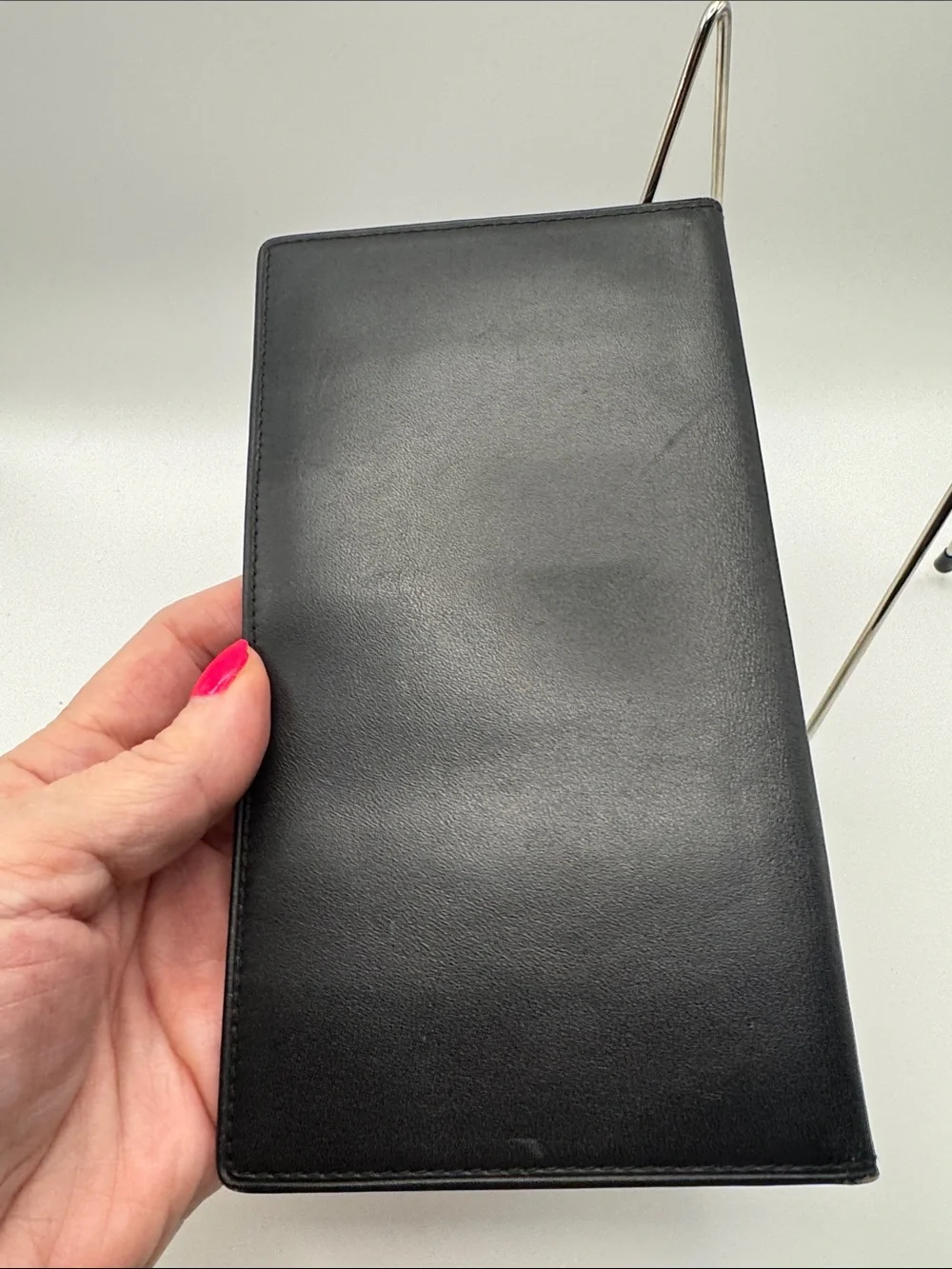 Dunhill Black Leather Folio Phone Case with Gold Corner and Logo Accents